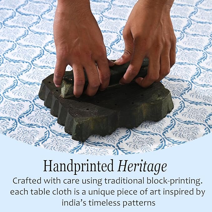 CPC Indigo Regal Tablecloth 100% Cotton 60x60 Inch Indian Block Print Rectangle Table Cover, Table Cloth for Gifting in Weddings, Halloween, Fall, Christmas, Thanksgiving
