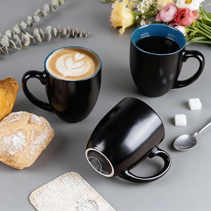 GBhome 12oz Coffee Mugs Set of 6, Large Ceramic Coffee Mugs for Man, Woman, Dad, Mom, Modern Coffee Mugs Set with handle for Tea/Latte/Cappuccino/Milk/Cocoa. Dishwasher&Microwave Safe,Blue