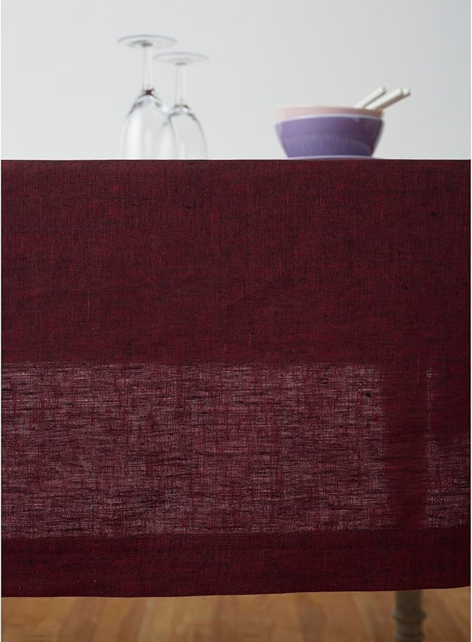 Solino Home Linen Red Garnet Tablecloth 60 x 144 Inch - Athena, 100% Pure Linen Rectangle Tablecloth - Machine Washable Table Cloth for Valentines, Winter
