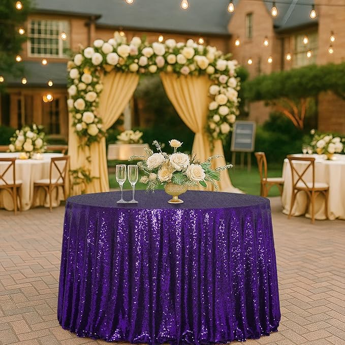 Eternal Beauty Purple Tablecloth, 120 Inch Round Sequin Tablecloth for Party Cake Dessert Table Exhibition Events