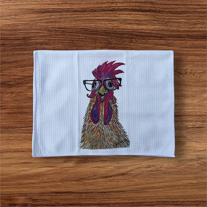 Decorative Kitchen Dish Towel Chicken with Glasses