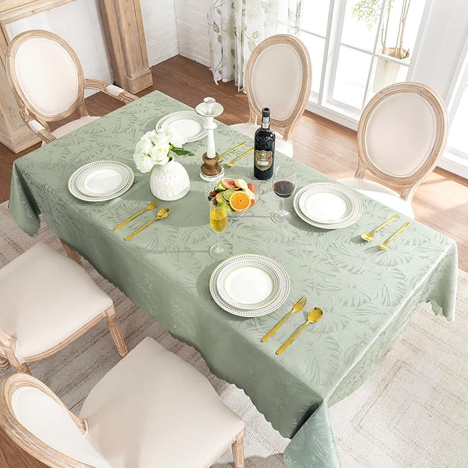 Rectangle Tablecloths 60x102 Inch Waterproof Washable Sage Green Oblong Table Clothes for 6 Foot Tables Leave Pattern Silky Soft Table Covers for Kitchen Dining Birthday Party Banquet