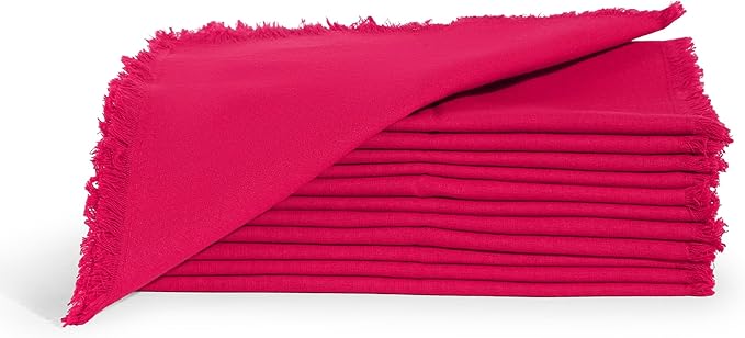Lightnpro Cotton Napkins Set of 12, Beautiful Handmade Fringe Dinner Cloth Napkins, Washable and Reusable for Dining, Parties, Weddings, Holiday & Everyday Use - 18x18 Inch Magenta