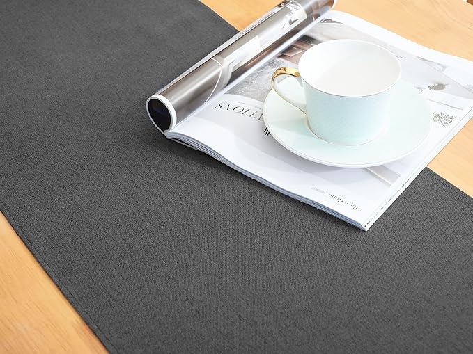 Black Grey Table Runner 13x90 Inches Long, Cotton Linen Farmhouse Style Seasonal Dresser Scarf for Kitchen Dining Coffee Table Parties Wedding Home Decor (13” x 90”, Black Grey)