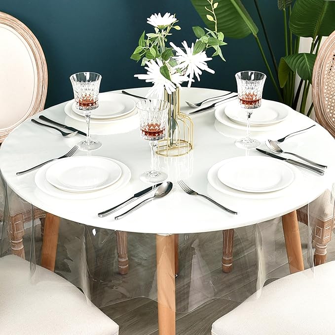Nasitos 2 Pack Round Table Cloth Protector 60 Inch-Small Round Plastic Table Covers, Waterproof Clear PVC Oil & Spill-Proof Vinyl Circle Tablecloth for Small Coffee Table, Outdoor & Indoor Uses