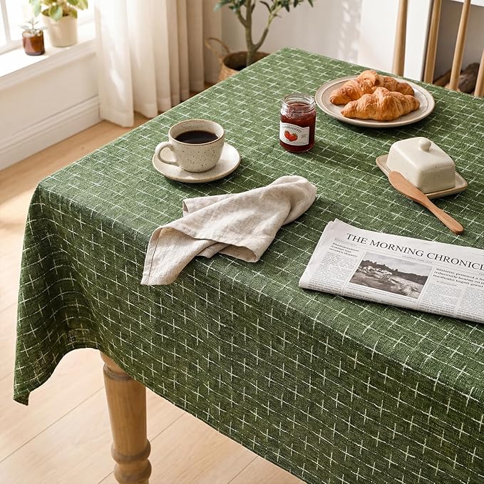 Horaldaily Olive Green Rectangular Table Cloth, Cross-Star Solid Textured Embroidery Tablecloth, Wrinkle Free Washable 60×120 Inch Table Cover for Kitchen, Party, Wedding, Picnic, Outdoor