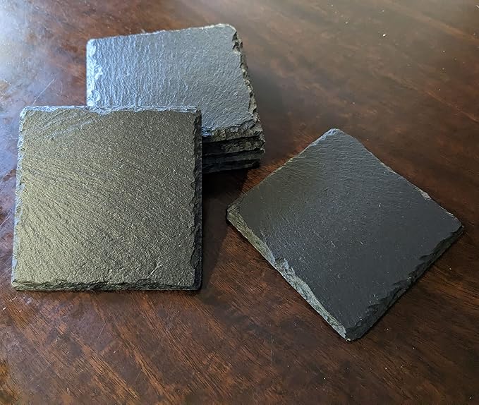 Personalized Monogram Family Coasters, Natural Stone Set, Birthday, Wedding, Customized, Rustic - Square Slate - Set of 8