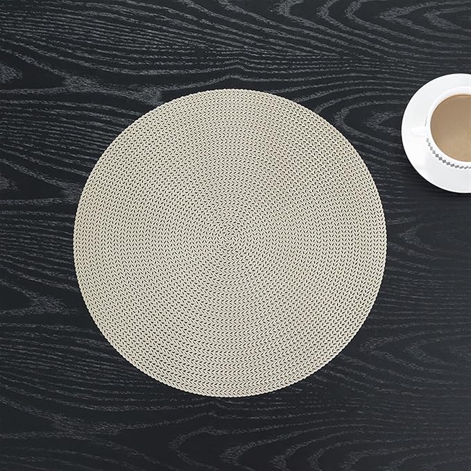Placemat Kitchen Table Mat Restaurant Round PVC Nordic Anti-scalding Insulation Steak Pad Stand Mug(Light Gold)