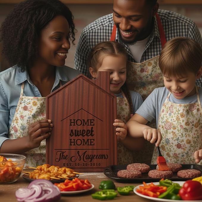 Personalized Cutting Board, Custom Housewarming Gift for New Homeowners, Engraved Home Sweet Home Charcuterie Board, Unique Couple Gift, Handmade Wood Kitchen Décor by Straga (At Home 941)