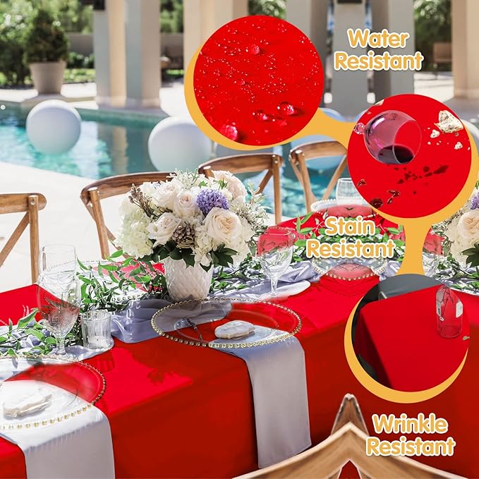 BRILLMAX 4 Pack Red Tablecloths 90 x 132 Inch for 6ft Rectangle Tables - 150 GSM Polyester Fabric, Floor Length Drop, Water, Stain & Wrinkle Resistant Cloth Cover for Wedding Reception Banquet