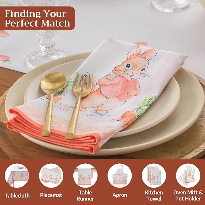 Maison d' Hermine Cloth Napkins Set of 4 100% Cotton Everyday Reusable Square Napkins Cloth Washable Dinner Party Wedding Restaurant Valentines Day Decorations Spring/Summer (Bunny Party, 20" x 20")