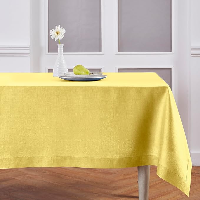 Solino Home Linen Tablecloth for Rectangle Tables 60 x 108 Inch - 100% Pure Linen Sunshine Yellow Table Cloth - Fete, Machine Washable Cloth Tablecloth for Spring, Easter