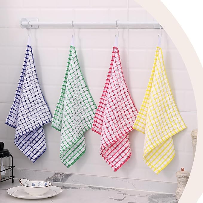 Kitinjoy Cotton 8 Pack Terry Kitchen Dish Cloths, 12 x 12 Inches Super Soft and Absorbent Dish Rags, Quick Drying Dish Towels for Washing Dishes, Green