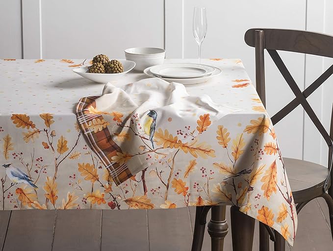 Maison d' Hermine Table Cloth Square Table 100% Cotton 54 x 54 Inches Fall Tablecloth Reusable Everyday Use for Thanksgiving Christmas Decorations Dining Farmhouse Party (Oak Leaves)