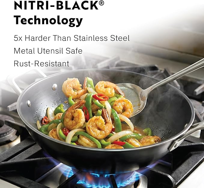13 Inch Carbon Steel Wok Pan - Carbon Steel Clad, Better than Cast Iron - Lightweight, Naturally Nonstick, Non Toxic Cookware, No Coatings - Induction Wok, Oven, Outdoor Grill Cooking