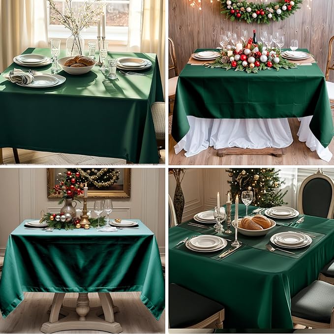 Square Tablecloth 52 x 52 Inch Dark Green Tablecloths Stain-Wrinkle Resistant Washable Polyester Table Cloths for Holiday, Buffet Parties,and Wedding 2pack
