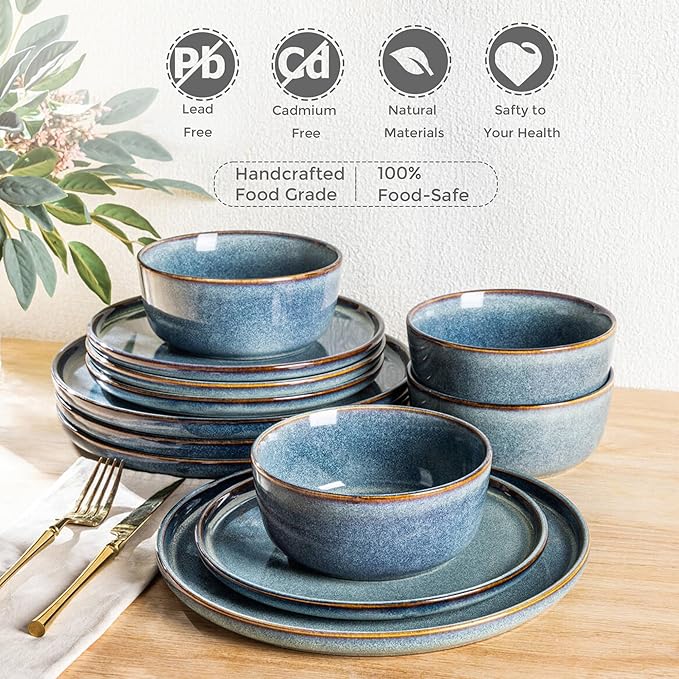 AmorArc Ceramic Dinnerware Sets for 4,Round Reactive Glaze Stoneware Plates and Bowls Set,Highly Scratch Resistant Dishware | Dishwasher & Microwave Safe Dishes Set,Service for 6 (18pc)