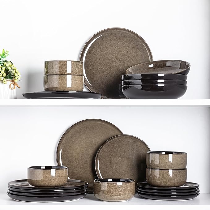 LERATIO Ceramic Dinnerware Sets for 4,Porcelain Plates and Bowls Sets,Microwave & Dishwasher & Oven Safe,Scratch Resistant Dishes Sets-Service for 4 (12pcs)-Mordern-coffee