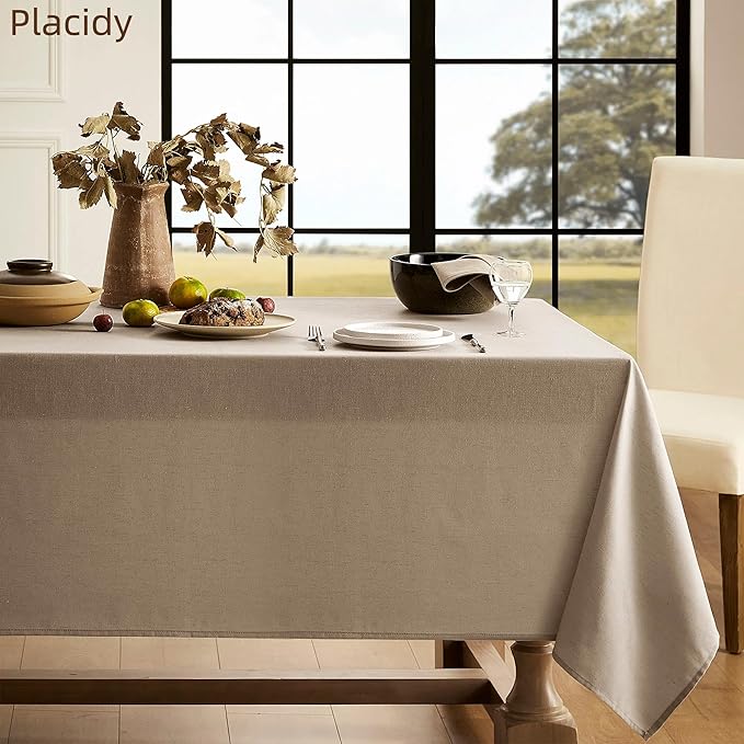 Khaki Textured Linen Rectangle Table Cloth Burlap Tan Fabric Tablecloth Rectangular Dining Table Cover Kitchen Decorations Boho Farmhouse Linen Tablecloths for Rectangle Tables 60x132 Inch