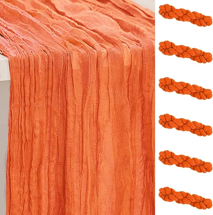 6 Pack Orange Cheesecloth Table Runner 35x120 Inch 10Ft Rustic Gauze Cheese Cloth Table Runner Sheer Cheesecloth Table Runners for Wedding Party Bridal Shower Decoration