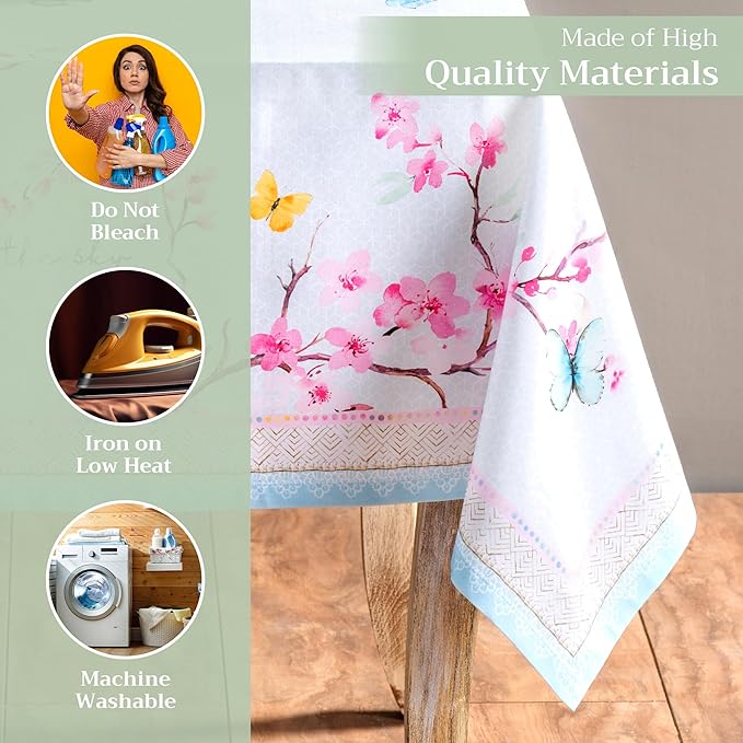 Maison d' Hermine Table Cloth Rectangle Table 100% Cotton 70 x 108 Inches Tablecloth Reusable Decorative for Dining Room Farmhouse Home Valentines Day Decorations Spring Summer - Blossoms in Spring
