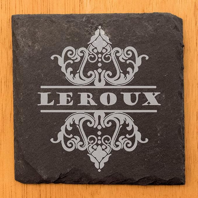 Rustic Refinement: Personalized Slate Coasters with Custom Text Design - Square Slate - Set of 4