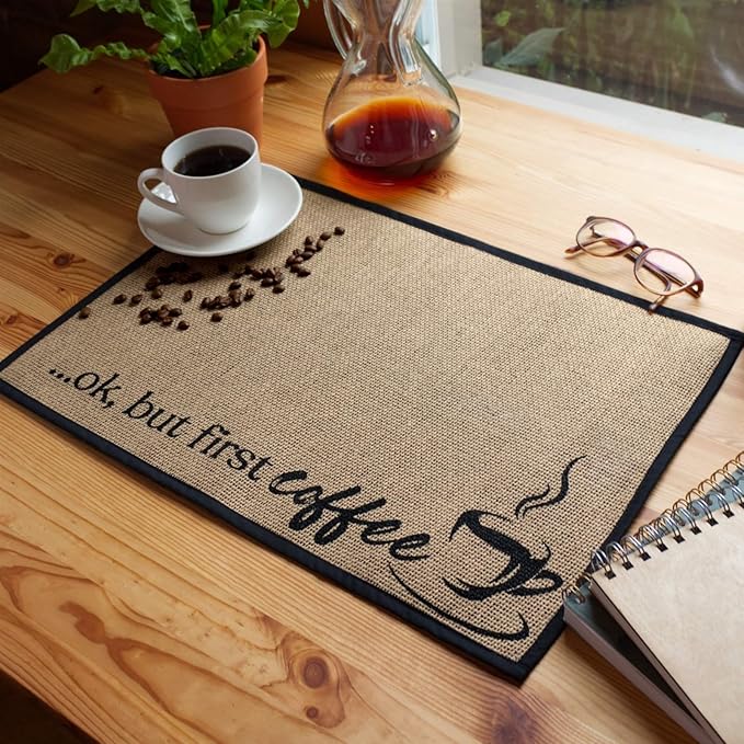 Coffee Bar Mat - Coffee Bar Accessories for Coffee Bar Decor,Decor for Coffee Station Mat - Burlap Placemat with Fabric Backing(E)