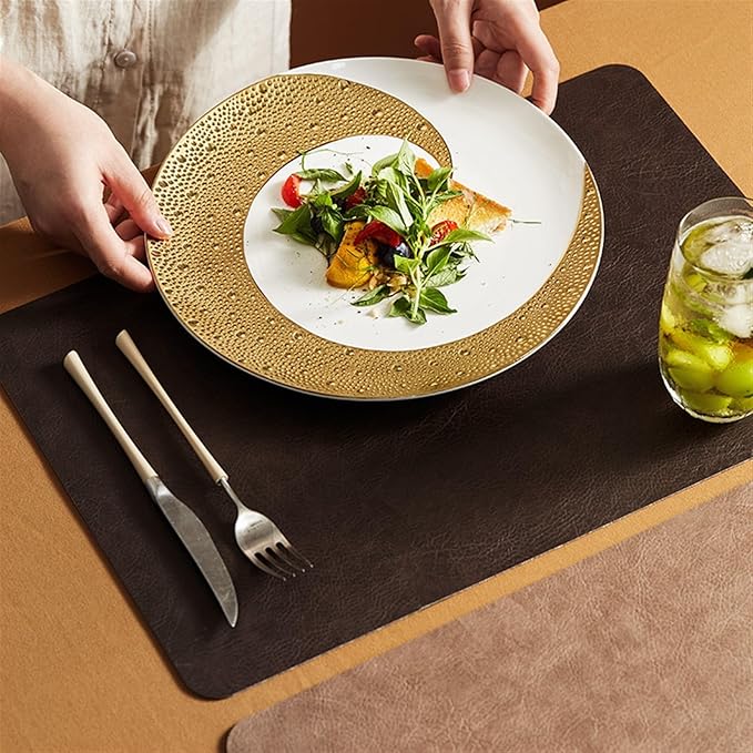 Classic Leather Placemat Sets for Dinging Table Rectangle Circular Table Mat Square Coasters Waterproof Oil-Proof Anti- Pad(A Black)