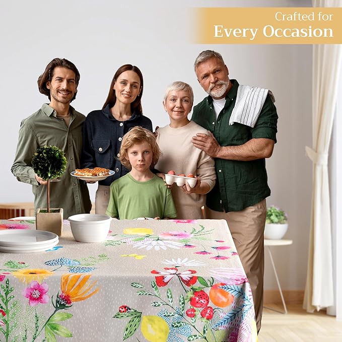 Maison d' Hermine Table Cloth Rectangle Table 100% Cotton 60 x 120 Inches Tablecloth Reusable Decorative for Dining Room Farmhouse Home Valentines Day Decorations Spring Summer - Jardin D'Ete - Fog