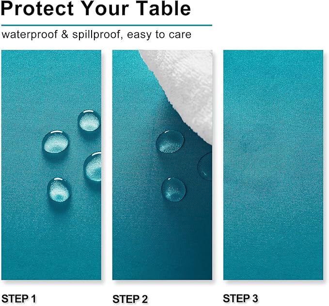 Hiasan Turquoise Tablecloth for Rectangle Tables - Waterproof and Spillproof Washable Fabric Table Cloth for Dining Room Kitchen Party, 60 x 102 Inch