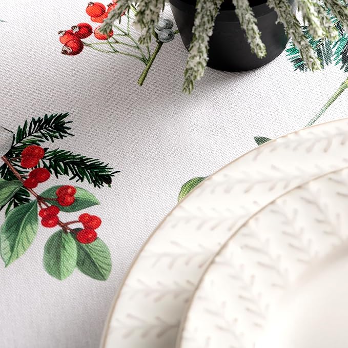 Maison d' Hermine Table Cloth Rectangle Table 100% Cotton 70 x 90 Inches Fall Tablecloth Reusable Everyday Use for Thanksgiving Christmas Decorations Dining Farmhouse Party (Noel)