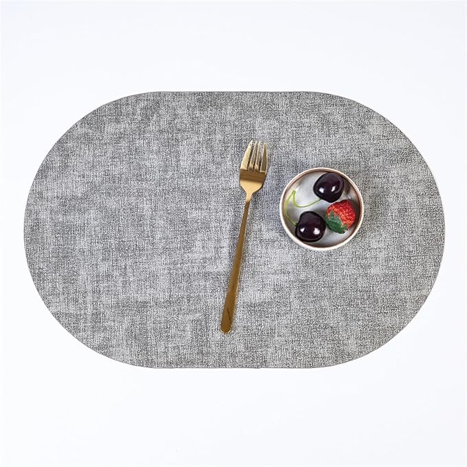 Placemats for Table Leather Western Table Mat Oil-Proof Hotel Home Dining Plate Mat Non-Slip Heat Insulation Pad(Gray)
