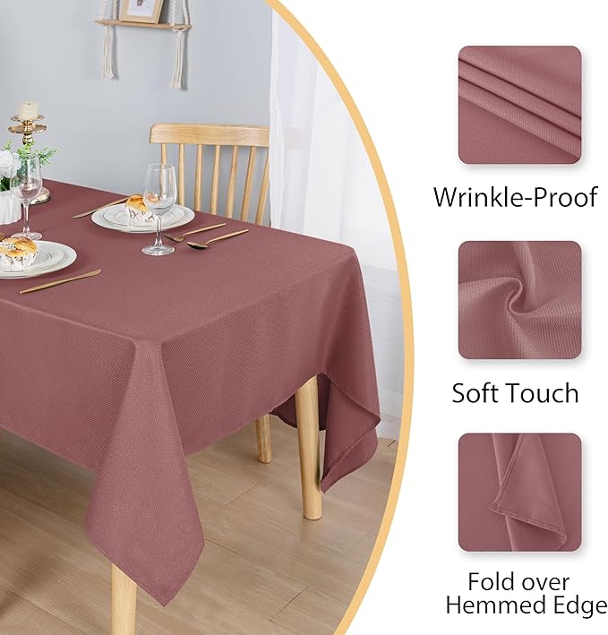 Hiasan 60 X 102 Inch Rectangle Textured Tablecloth - Waterproof Spillproof Antiwrinkle Jacquard Table Cloth for Kitchen and Dining Dinner, Outdoor Picnic, Holiday and Parties, Dusty Rose