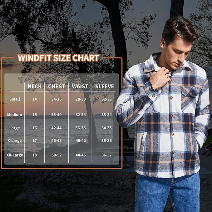 Men's Cotton Sherpa Lined Button Down Flannel Shirt Jacket Plaid Soft Outdoor Flannel Jacket Shirt