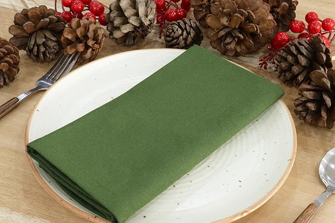 PurpleEssences Set of 12 Cloth Dinner Napkins 100% Cotton 18x18 Inch - Soft Durable Washable - Ideal for Farmhouse Party Fall Thanksgiving - Perfect Everyday Use Table Linen - Sage Green