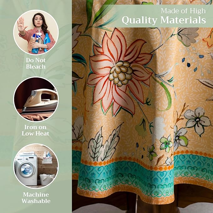 Maison d' Hermine Table Cloth Round Table 100% Cotton 69 Round Inches Tablecloth Reusable Decorative for Dining Room Farmhouse Home Valentines Day Decorations Spring Summer - Luxury Loft - Peach