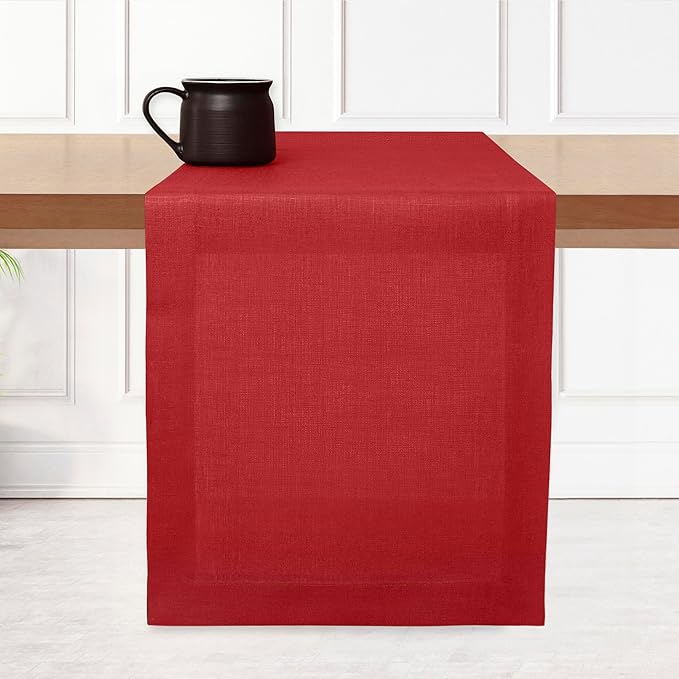 D'Moksha Homes Linen Table Runner 48 Inches - 100% Pure Linen Bright Red Table Runner 14 x 48 Inch for Coffee Tables, Dresser, Valentines, Spring, Easter - Machine Washable