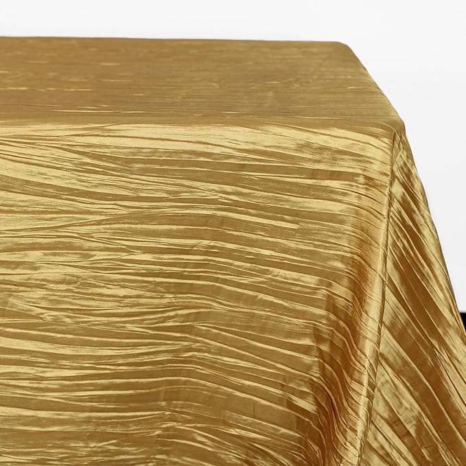 YOUR CHAIR COVERS - 60 x 102 inch Rectangular Crinkle Taffeta Tablecloth - Gold, Rectangle Table Linens for 6 ft Rectangular Tables, Wedding Crushed Table Cloth