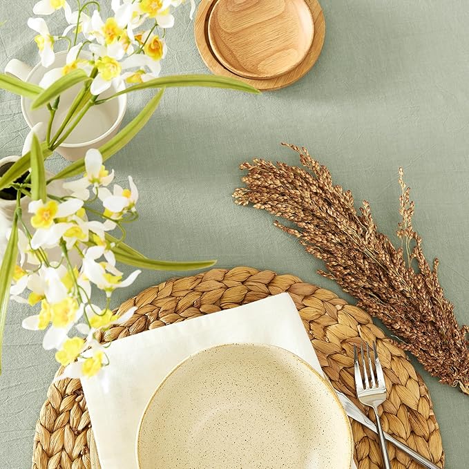 MONDAY MOOSE Ruffle Farmhouse Rustic Round Natural Stonewashed Cotton Tablecloth for Kitchen, Dining Room, Restaurant (60" Round, Sage Green)