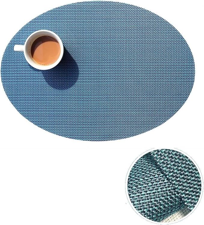 Oval Placemats for Dining Table PVC Table Mat for Home Party Thanksgiving Table Decoration Plate Mat(Tuo Blue,1pcs)
