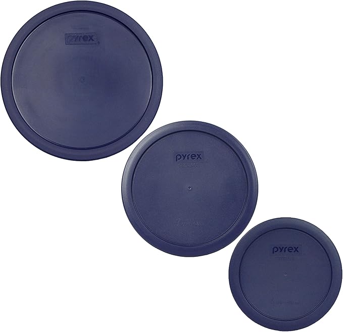 Pyrex 7403-PC 10-Cup, 7402-PC 6/7-Cup, & 7201-PC 4-Cup Blue Food Storage Replacement Lids - Made in USA