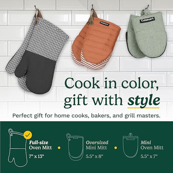 Cuisinart Kitchen Oven Mitts – Heat-Resistant Kitchen Mitts for Oven with Non-Slip Neoprene Palm, Long Cuff, and Cotton Filling – Durable Oven Gloves for Cooking, Baking, & Grilling
