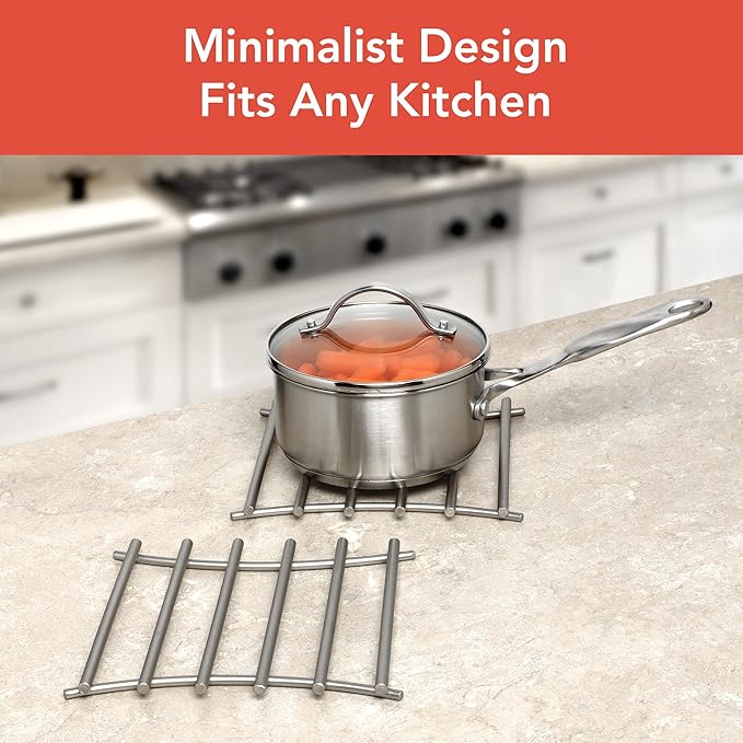 Spectrum Trivet for Hot Dishes Pots and Pans Heat Resistant Protector for Kitchen Counter Dining Tables, Large 8 Inch Square Decorative Metal Trivet Countertop Hot Pot Plate Dish Holder, Satin Nickel