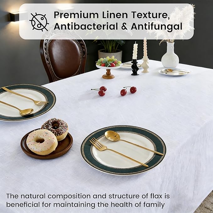 Simple&Opulence White Linen Tablecloth for Rectangle Tables-60×84 Inch, 100% Linen Farmhouse Tablecloth 6-8 Seat Dining Table, Durable Stonewashed Tablecloth for Banquet, Dinner, Wedding