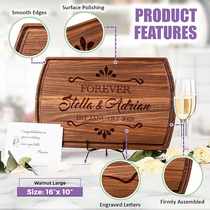 Personalized Cutting Board – Custom Engraved Wood Charcuterie Board – Unique Wedding & Engagement Gift for Couples – Anniversary, Housewarming & Real Estate Closing Gift for New Homeowners