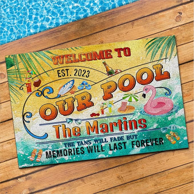 THUYPT Personalized Pool Doormat, Pool Rug with Pool Rules Pattern, Poolside Decorations Pool Accessories, Pool Patio Decor Summer Themed Outdoor/Indoor (07)