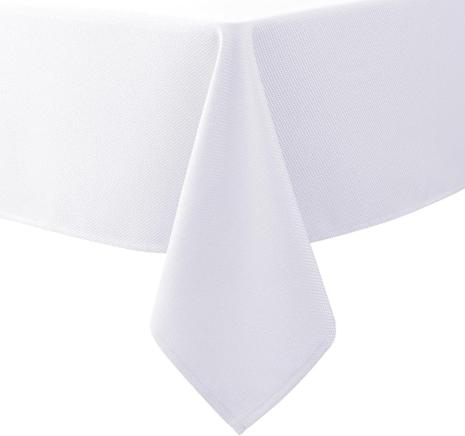 Biscaynebay Textured Fabric Tablecloths 52x70 Inches Rectangular, White Water Resistant Tablecloths for Dining, Kitchen, Wedding and Parties etc. Machine Washable