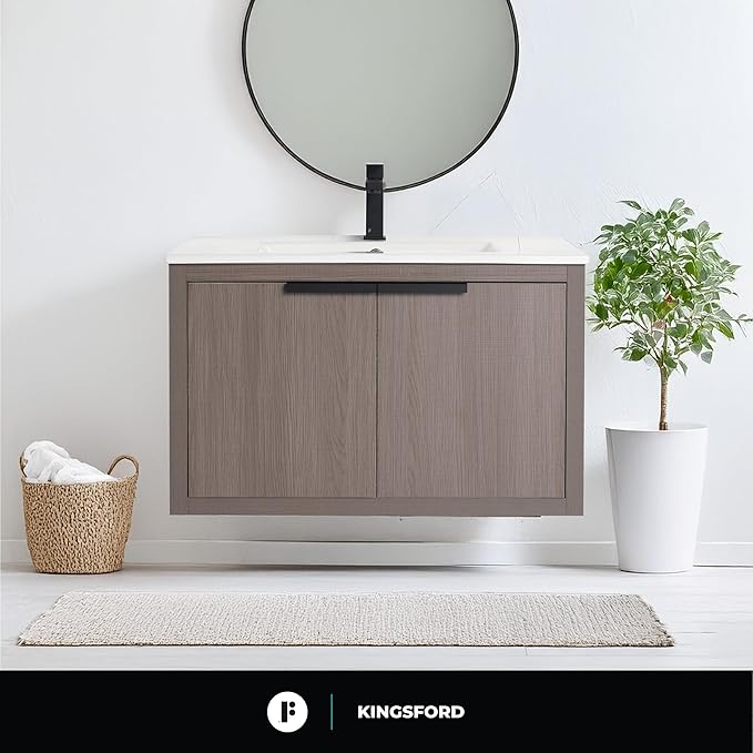 Fine Fixtures Kingsford Modern 24 Inch Bathroom Vanity with Sink, Gray Oak Finish, Elegant Bathroom Vanities for Modern Homes, Stylish Storage Solutions for Bathrooms