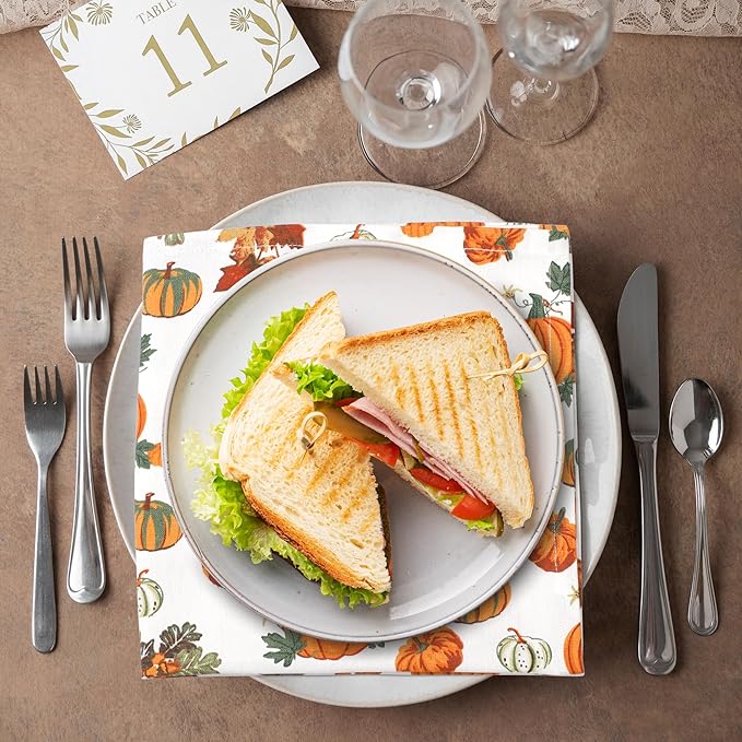 Urban Villa Christmas Napkins Pumpkin Print Cloth Napkins Set of 12 Premium Quality Dinner Napkins Cotton Oversized 20X20 in Cloth Napkins with Mitered Corners Ultra Soft Quality Dinner Napkins