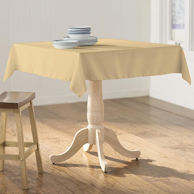 LA Linen Polyester Poplin Washable Square Tablecloth, Stain and Wrinkle Resistant Table Cover 58x58, Fabric Table Cloth for Dinning, Kitchen, Party, Holiday 58 by 58-Inch, Khaki